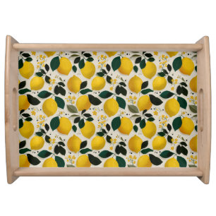Vintage Botanical Lemon Seamless Pattern Serving Tray