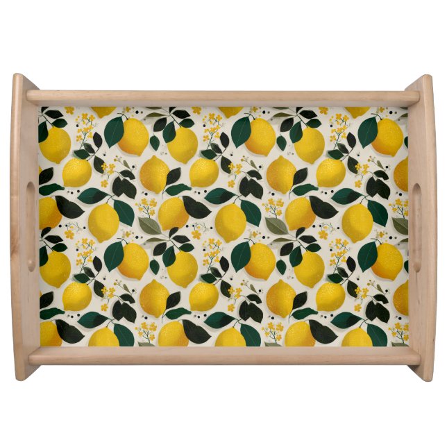 Vintage Botanical Lemon Seamless Pattern Serving Tray (Front)