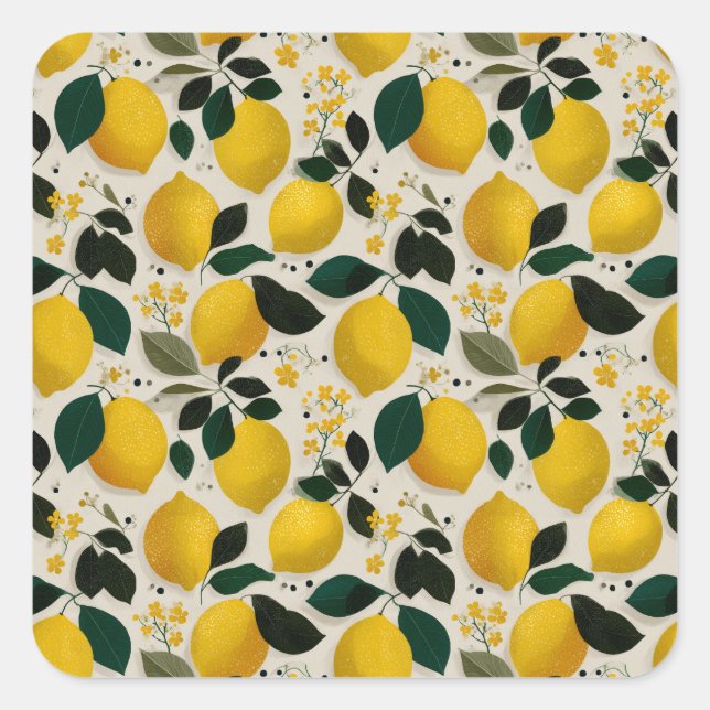 Vintage Botanical Lemon Seamless Pattern Square Sticker (Front)