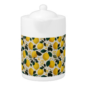 Vintage Botanical Lemon Seamless Pattern Teapot