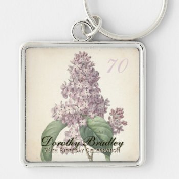 Vintage Botanical Lilac 70th Birthday Msqk Keychain by PBsecretgarden at Zazzle