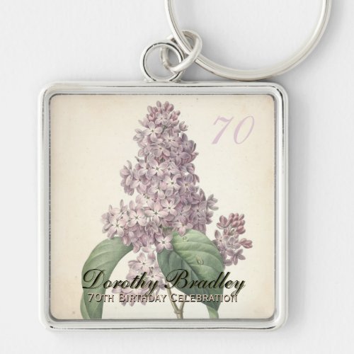Vintage Botanical Lilac 70th Birthday MSqK Keychain