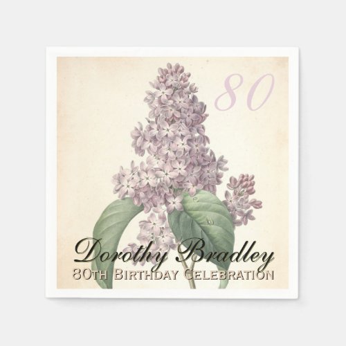 Vintage Botanical Lilac 80th Birthday Party PN Napkins