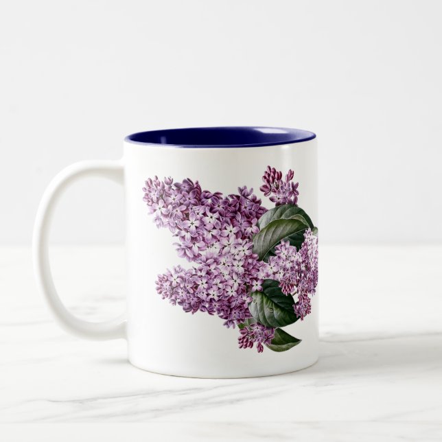 Vintage Botanical Lilacs Flowers Tea Two-Tone Coffee Mug (Left)