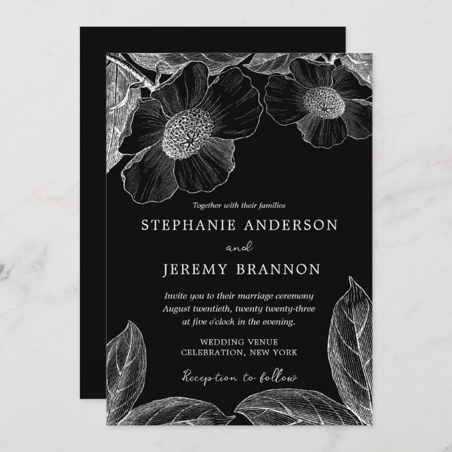 Vintage Botanical Line Art Invitation (Front/Back)