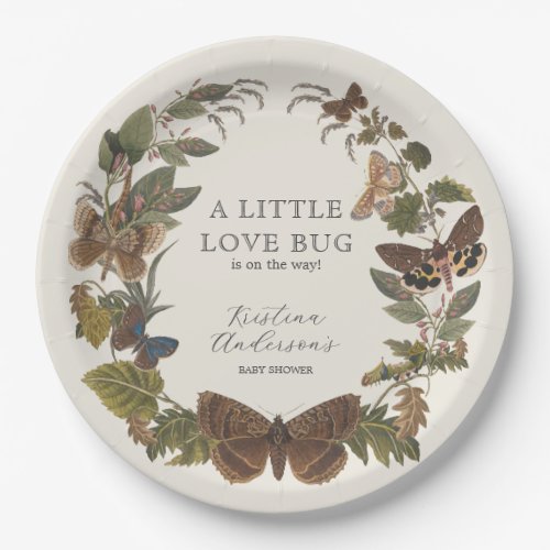 Vintage Botanical Little Love Bug Baby Shower Paper Plates