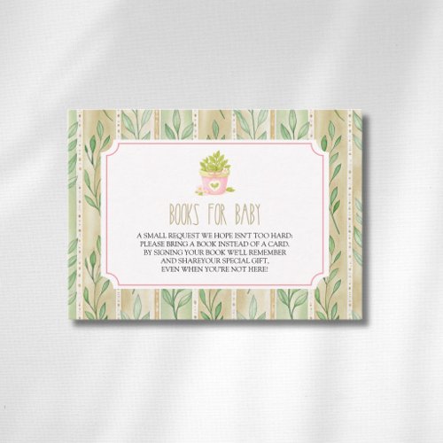 Vintage Botanical Matcha Plant Books For Baby Enclosure Card