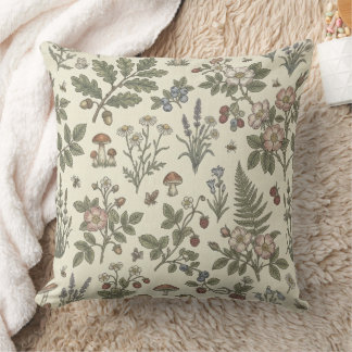Vintage Botanical Meadow & Forest Sprigs Throw Pillow
