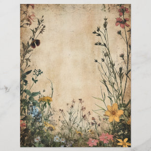 Vintage Botanical Meadow Scrapbook Paper Ephemera