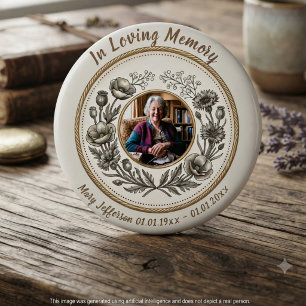 Vintage Botanical Memorial Celebration of Life Button