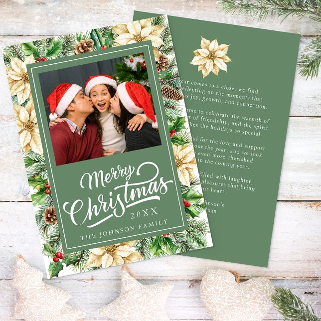 Vintage Botanical Merry Christmas Photo Card (Photo Christmas Card)