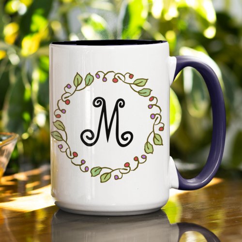 Vintage Botanical Monogram Boho Floral Victorian  Mug