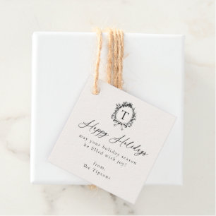 Vintage Botanical Monogram Holiday Favor Tags