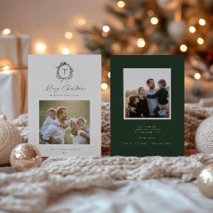 Vintage Botanical Monogram Photo Holiday Card