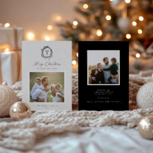 Vintage Botanical Monogram Photo Holiday Card