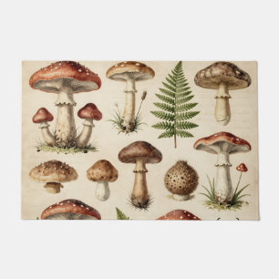 Vintage Botanical Mushroom Fern Collage Doormat