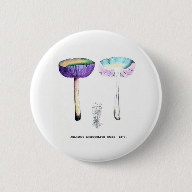 Vintage Botanical Mushrooms Button (Front)