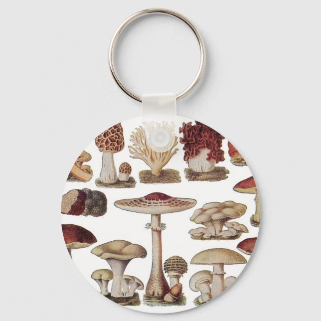 Vintage Botanical Mushrooms Keychain (Front)