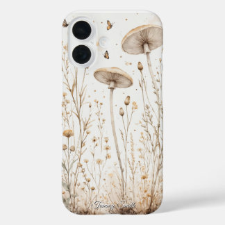 Vintage Botanical Mushrooms & Wildflowers iPhone 16 Case