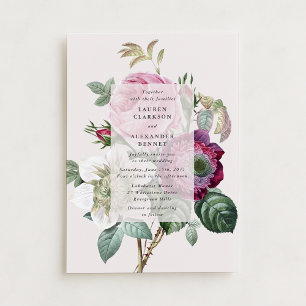 Vintage botanical off-white floral wedding invitation