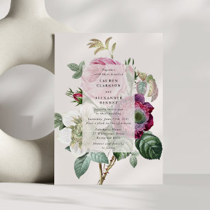 Vintage botanical off-white floral wedding  invitation