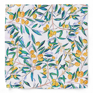 Vintage Botanical Olive Green Leaves Watercolor Bandana