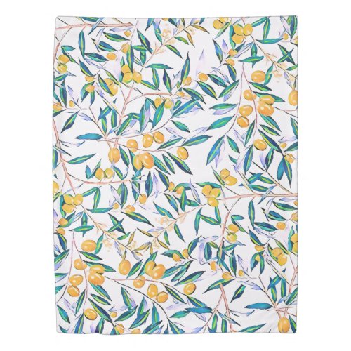 Vintage Botanical Olive Green Leaves Watercolor Duvet Cover