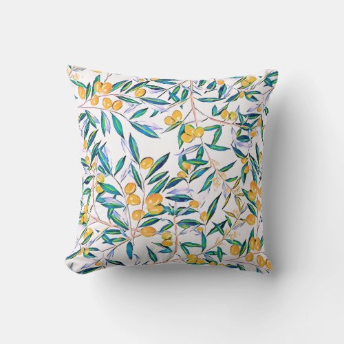 Vintage Botanical Olive Green Leaves Watercolor Throw Pillow