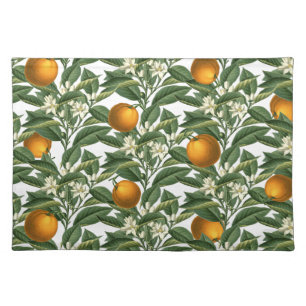 Vintage Botanical Orange Fruit Blossom Pattern Cloth Placemat