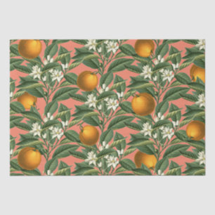 Vintage Botanical Orange Fruit Blossom Pattern Tissue Paper