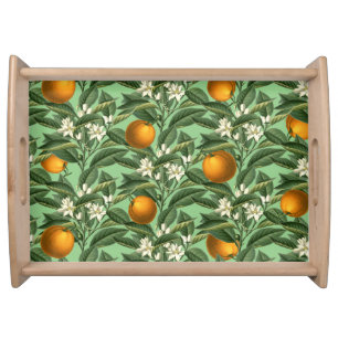 Vintage Botanical Orange Fruit Blossom Sage Serving Tray