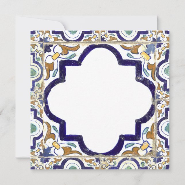 Vintage Botanical Ornamental Tiles Monogram Note Card (Front)