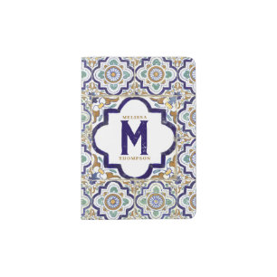 Vintage Botanical Ornamental Tiles Monogram Passport Holder