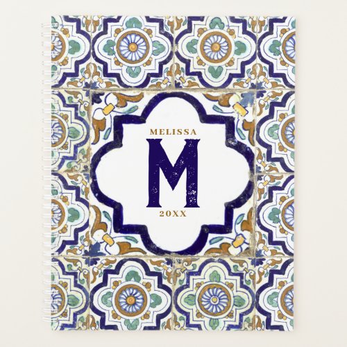 Vintage Botanical Ornamental Tiles Monogram  Planner