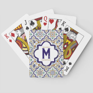 Vintage Botanical Ornamental Tiles Monogram  Poker Cards