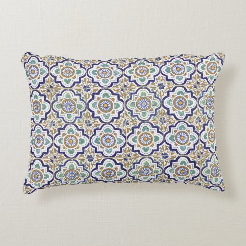 Vintage Botanical Ornamental Tiles Pattern Accent Pillow