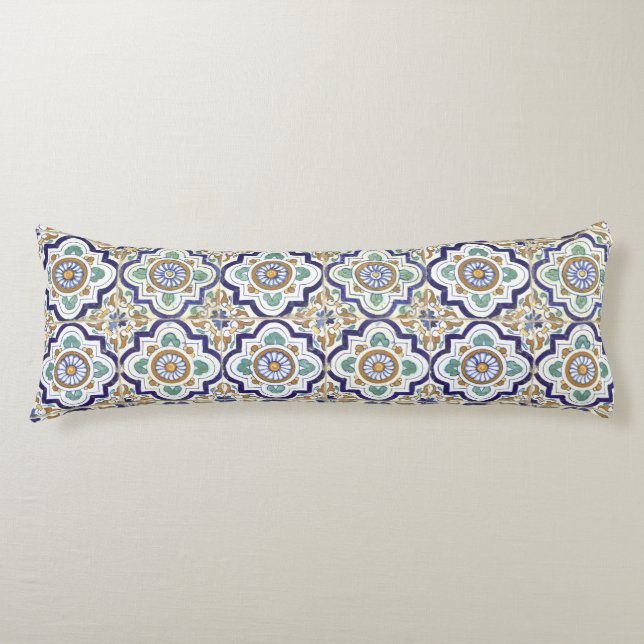 Vintage Botanical Ornamental Tiles Pattern Body Pillow (Front)