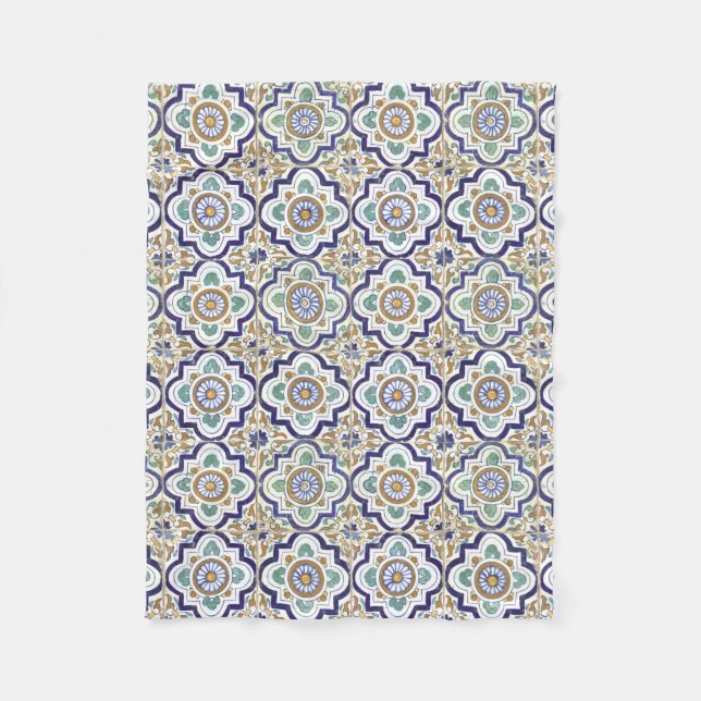 Vintage Botanical Ornamental Tiles Pattern  Fleece Blanket (Front)