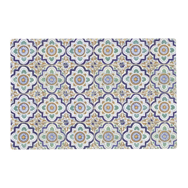 Vintage Botanical Ornamental Tiles Pattern Placemat (Front)