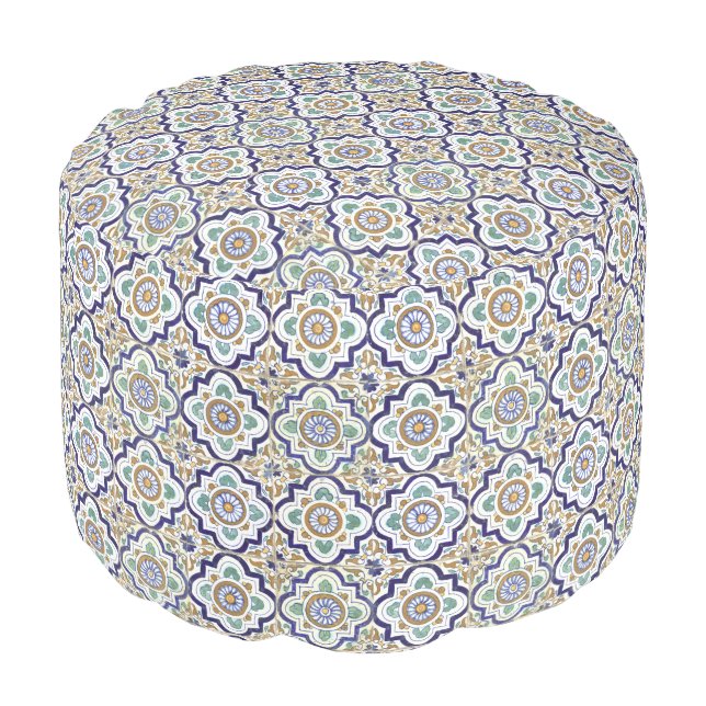 Vintage Botanical Ornamental Tiles Pattern  Pouf (Angled Front)