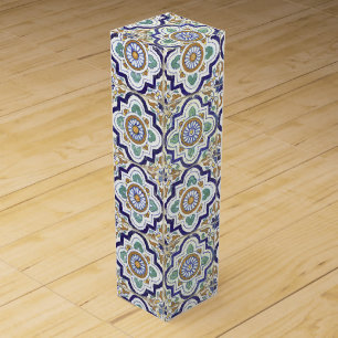 Vintage Botanical Ornamental Tiles Pattern Wine Box