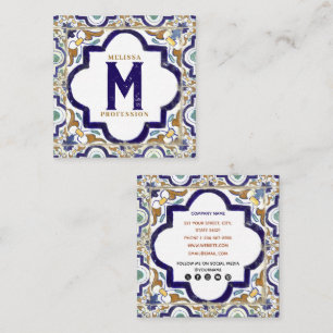Vintage Botanical Ornamental Tiles Social Media Square Business Card