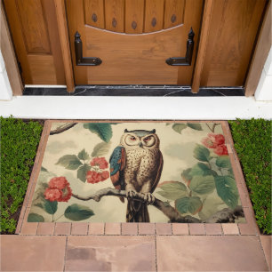 Vintage Botanical Owl in Forest Doormat