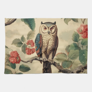 Vintage Botanical Owl in Forest Kitchen Towel