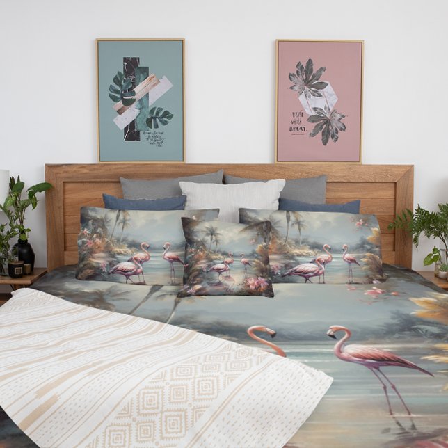 Vintage botanical painting flamingos and Flowers Duvet Cover (Creator Uploaded)