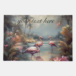 vintage botanical painting flamingos customizable doormat