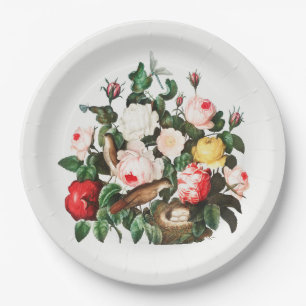 VINTAGE BOTANICAL PAPER PLATE WITH BIRDS NEST
