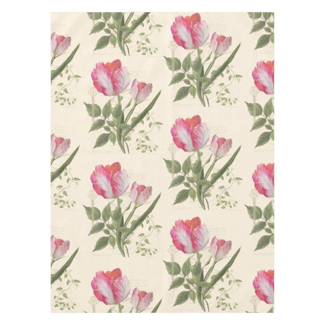 Vintage Botanical Parrot Tulip Art Pink Home Decor Tablecloth (Front)