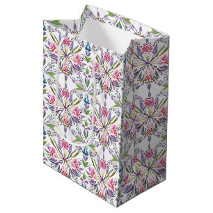 Vintage Botanical Pastel Pattern - Retro Floral Medium Gift Bag
