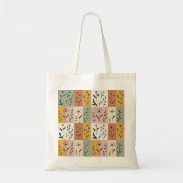 Vintage Botanical Patchwork Floral Tote Bag (Front)